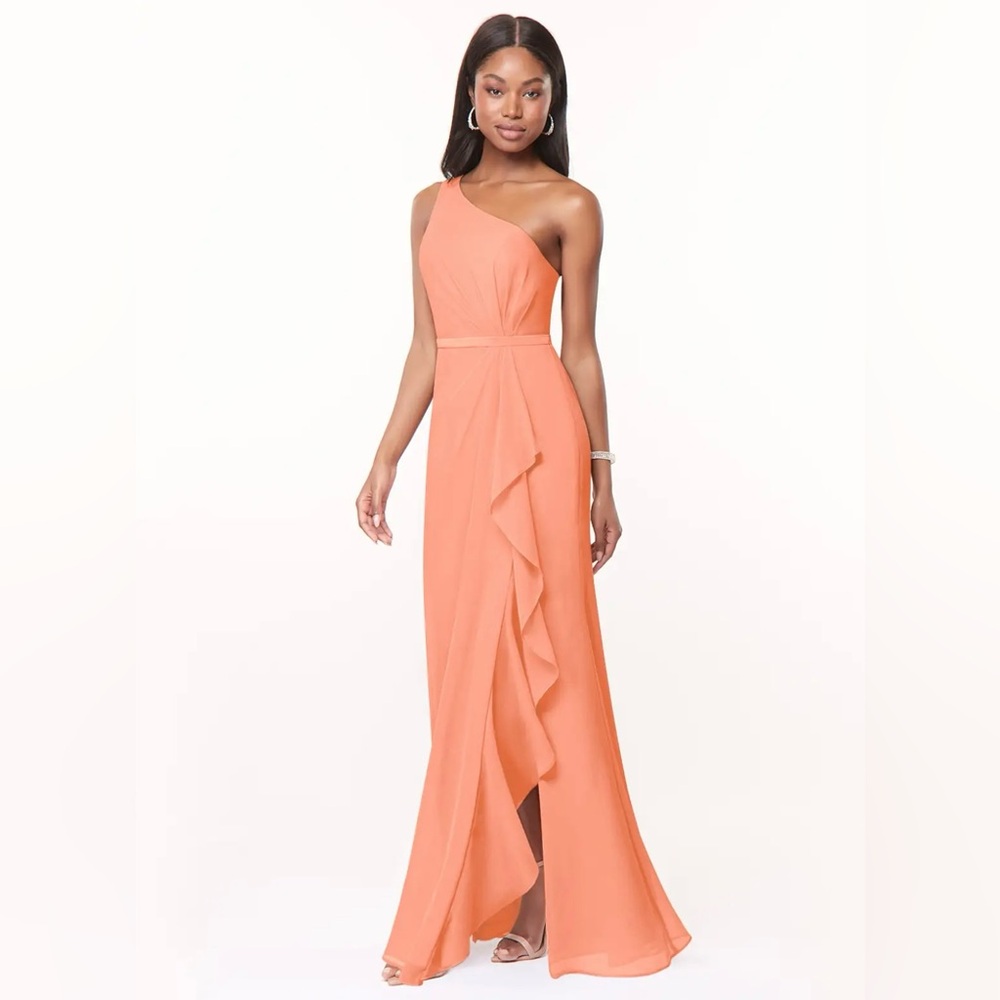NWT Azazie Liza size 8 sunset orange bridesmaid dress prom gown pastel wedding